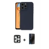 MARSİLYAN™- iPhone 15 Pro Max Kılıf Ahenk Serisi - Siyah 3D Antistatik Hayalet Cam Ekran Koruyucu + PVD Metal Kamera Lens - LT