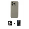 MARSİLYAN™- iPhone 15 Pro Max Kılıf Ahenk Serisi - Siyah 3D Antistatik Hayalet Cam Ekran Koruyucu + PVD Metal Kamera Lens - TU