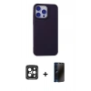 MARSİLYAN™- iPhone 15 Pro Max Kılıf Ahenk Serisi - Siyah 3D Antistatik Hayalet Cam Ekran Koruyucu + PVD Metal Kamera Lens - SH