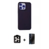 MARSİLYAN™- iPhone 15 Pro Max Kılıf Ahenk Serisi - Siyah 3D Antistatik Hayalet Cam Ekran Koruyucu + PVD Metal Kamera Lens - TU