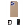MARSİLYAN™- iPhone 15 Pro Max Kılıf Ahenk Serisi - Siyah 3D Antistatik Hayalet Cam Ekran Koruyucu + PVD Metal Kamera Lens - TU