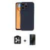 MARSİLYAN™- iPhone 15 Pro Max Kılıf Ahenk Serisi - Siyah 3D Antistatik Hayalet Cam Ekran Koruyucu + PVD Metal Kamera Lens - TU