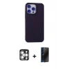 MARSİLYAN™- iPhone 15 Pro Max Kılıf Ahenk Serisi - Siyah 3D Antistatik Hayalet Cam Ekran Koruyucu + PVD Metal Kamera Lens - GS