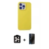 MARSİLYAN™- iPhone 15 Pro Max Kılıf Ahenk Serisi - Siyah 3D Antistatik Hayalet Cam Ekran Koruyucu + PVD Metal Kamera Lens - TU
