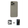 MARSİLYAN™- iPhone 15 Pro Max Kılıf Ahenk Serisi - Siyah 3D Antistatik Hayalet Cam Ekran Koruyucu + PVD Metal Kamera Lens - GS