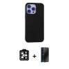 MARSİLYAN™- iPhone 15 Pro Max Kılıf Ahenk Serisi - Siyah 3D Antistatik Hayalet Cam Ekran Koruyucu + PVD Metal Kamera Lens - TU