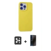 MARSİLYAN™- iPhone 15 Pro Max Kılıf Ahenk Serisi - Siyah 3D Antistatik Hayalet Cam Ekran Koruyucu + PVD Metal Kamera Lens - SH