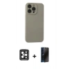 MARSİLYAN™- iPhone 15 Pro Max Kılıf Ahenk Serisi - Siyah 3D Antistatik Hayalet Cam Ekran Koruyucu + PVD Metal Kamera Lens - SH