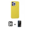 MARSİLYAN™- iPhone 15 Pro Max Kılıf Ahenk Serisi - Siyah 3D Antistatik Hayalet Cam Ekran Koruyucu + PVD Metal Kamera Lens - GS