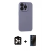 MARSİLYAN™- iPhone 15 Pro Max Kılıf Ahenk Serisi - Siyah 3D Antistatik Hayalet Cam Ekran Koruyucu + PVD Metal Kamera Lens - TU