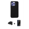 MARSİLYAN™- iPhone 15 Pro Max Kılıf Ahenk Serisi - Siyah 3D Antistatik Hayalet Cam Ekran Koruyucu + Raze Metal Kamera Lens - SH