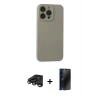 MARSİLYAN™- iPhone 15 Pro Max Kılıf Ahenk Serisi - Siyah 3D Antistatik Hayalet Cam Ekran Koruyucu + Raze Metal Kamera Lens - TMGI