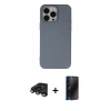 MARSİLYAN™- iPhone 15 Pro Max Kılıf Ahenk Serisi - Siyah 3D Antistatik Hayalet Cam Ekran Koruyucu + Raze Metal Kamera Lens - TMGI