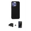 MARSİLYAN™- iPhone 15 Pro Max Kılıf Ahenk Serisi - Siyah 3D Antistatik Hayalet Cam Ekran Koruyucu + Raze Metal Kamera Lens - TMGI
