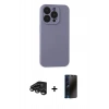 MARSİLYAN™- iPhone 15 Pro Max Kılıf Ahenk Serisi - Siyah 3D Antistatik Hayalet Cam Ekran Koruyucu + Raze Metal Kamera Lens - TMGI