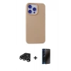 MARSİLYAN™- iPhone 15 Pro Max Kılıf Ahenk Serisi - Siyah 3D Antistatik Hayalet Cam Ekran Koruyucu + Raze Metal Kamera Lens - TMGI