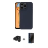 MARSİLYAN™- iPhone 15 Pro Max Kılıf Ahenk Serisi - Siyah 3D Antistatik Hayalet Cam Ekran Koruyucu + Raze Metal Kamera Lens - TMGI