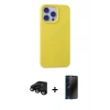 MARSİLYAN™- iPhone 15 Pro Max Kılıf Ahenk Serisi - Siyah 3D Antistatik Hayalet Cam Ekran Koruyucu + Raze Metal Kamera Lens - SH