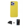 MARSİLYAN™- iPhone 15 Pro Max Kılıf Ahenk Serisi - Siyah 3D Antistatik Hayalet Cam Ekran Koruyucu + Raze Metal Kamera Lens - TMGI