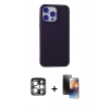 MARSİLYAN™- iPhone 15 Pro Max Kılıf Ahenk Serisi - Siyah 3D Antistatik Mat Seramik Nano Ekran Koruyucu + PVD Metal Kamera Lens - GS