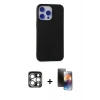 MARSİLYAN™- iPhone 15 Pro Max Kılıf Ahenk Serisi - Siyah 3D Antistatik Mat Seramik Nano Ekran Koruyucu + PVD Metal Kamera Lens - GS