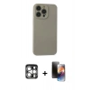 MARSİLYAN™- iPhone 15 Pro Max Kılıf Ahenk Serisi - Siyah 3D Antistatik Mat Seramik Nano Ekran Koruyucu + PVD Metal Kamera Lens - GS