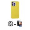 MARSİLYAN™- iPhone 15 Pro Max Kılıf Ahenk Serisi - Siyah 3D Antistatik Mat Seramik Nano Ekran Koruyucu + PVD Metal Kamera Lens - GS