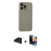 MARSİLYAN™- iPhone 15 Pro Max Kılıf Ahenk Serisi - Siyah 3D Antistatik Mat Seramik Nano Ekran Koruyucu + Lacivert Raze Metal Kamera Lens