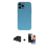 MARSİLYAN™- iPhone 15 Pro Max Kılıf Ahenk Serisi - Siyah 3D Antistatik Mat Seramik Nano Ekran Koruyucu + Lacivert Raze Metal Kamera Lens