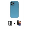 MARSİLYAN™- iPhone 15 Pro Max Kılıf Ahenk Serisi - Siyah 3D Antistatik Mat Seramik Nano Ekran Koruyucu + PVD Metal Kamera Lens - LT