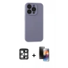 MARSİLYAN™- iPhone 15 Pro Max Kılıf Ahenk Serisi - Siyah 3D Antistatik Mat Seramik Nano Ekran Koruyucu + PVD Metal Kamera Lens - LT