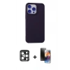 MARSİLYAN™- iPhone 15 Pro Max Kılıf Ahenk Serisi - Siyah 3D Antistatik Mat Seramik Nano Ekran Koruyucu + PVD Metal Kamera Lens - LT