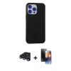 MARSİLYAN™- iPhone 15 Pro Max Kılıf Ahenk Serisi - Siyah 3D Antistatik Mat Seramik Nano Ekran Koruyucu + Lacivert Raze Metal Kamera Lens