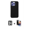 MARSİLYAN™- iPhone 15 Pro Max Kılıf Ahenk Serisi - Siyah 3D Antistatik Mat Seramik Nano Ekran Koruyucu + PVD Metal Kamera Lens - LT
