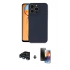 MARSİLYAN™- iPhone 15 Pro Max Kılıf Ahenk Serisi - Siyah 3D Antistatik Mat Seramik Nano Ekran Koruyucu + Lacivert Raze Metal Kamera Lens