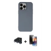 MARSİLYAN™- iPhone 15 Pro Max Kılıf Ahenk Serisi - Siyah 3D Antistatik Mat Seramik Nano Ekran Koruyucu + Lacivert Raze Metal Kamera Lens