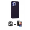 MARSİLYAN™- iPhone 15 Pro Max Kılıf Ahenk Serisi - Siyah 3D Antistatik Mat Seramik Nano Ekran Koruyucu + PVD Metal Kamera Lens - SH