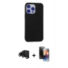 MARSİLYAN™- iPhone 15 Pro Max Kılıf Ahenk Serisi - Siyah 3D Antistatik Mat Seramik Nano Ekran Koruyucu + Raze Metal Kamera Lens - SH