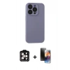 MARSİLYAN™- iPhone 15 Pro Max Kılıf Ahenk Serisi - Siyah 3D Antistatik Mat Seramik Nano Ekran Koruyucu + PVD Metal Kamera Lens - TU