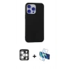 MARSİLYAN™- iPhone 15 Pro Max Kılıf Ahenk Serisi - Siyah 3D Antistatik Seramik Nano Ekran Koruyucu + PVD Metal Kamera Lens - GS