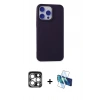 MARSİLYAN™- iPhone 15 Pro Max Kılıf Ahenk Serisi - Siyah 3D Antistatik Seramik Nano Ekran Koruyucu + PVD Metal Kamera Lens - GS