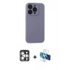 MARSİLYAN™- iPhone 15 Pro Max Kılıf Ahenk Serisi - Siyah 3D Antistatik Seramik Nano Ekran Koruyucu + PVD Metal Kamera Lens - GS