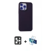 MARSİLYAN™- iPhone 15 Pro Max Kılıf Ahenk Serisi - Siyah 3D Antistatik Seramik Nano Ekran Koruyucu + PVD Metal Kamera Lens - LT