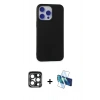 MARSİLYAN™- iPhone 15 Pro Max Kılıf Ahenk Serisi - Siyah 3D Antistatik Seramik Nano Ekran Koruyucu + PVD Metal Kamera Lens - LT