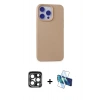 MARSİLYAN™- iPhone 15 Pro Max Kılıf Ahenk Serisi - Siyah 3D Antistatik Seramik Nano Ekran Koruyucu + PVD Metal Kamera Lens - LT