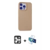 MARSİLYAN™- iPhone 15 Pro Max Kılıf Ahenk Serisi - Siyah 3D Antistatik Seramik Nano Ekran Koruyucu + PVD Metal Kamera Lens - GS