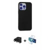 MARSİLYAN™- iPhone 15 Pro Max Kılıf Ahenk Serisi - Siyah 3D Antistatik Seramik Nano Ekran Koruyucu + Siyah Raze Metal Kamera Lens