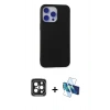 MARSİLYAN™- iPhone 15 Pro Max Kılıf Ahenk Serisi - Siyah 3D Antistatik Seramik Nano Ekran Koruyucu + Siyah PVD Metal Kamera Lens