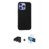 MARSİLYAN™- iPhone 15 Pro Max Kılıf Ahenk Serisi - Siyah 3D Antistatik Seramik Nano Ekran Koruyucu + Raze Metal Kamera Lens - TMGI