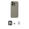 MARSİLYAN™- iPhone 15 Pro Max Kılıf Ahenk Serisi - Siyah Bilvis 0.18mm Plus Cam Ekran Koruyucu + Gri PVD Metal Kamera Lens